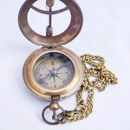 SIAN Antiuqe Design Sundial Pocket Compass with Chain & Push Button for Traveling /Tracking Best Gifted Items image 2
