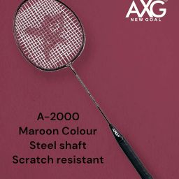 AXG Scratch Resistant A-2000 Badminton Racquets Set of 2 with 3 Feather Shuttles and Net Badminton Kit (Maroon) image 1