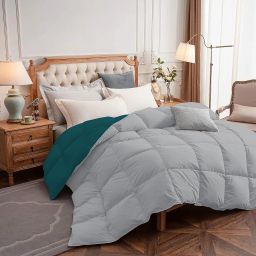 ATK-8 BEDDING- Machine Washable Comforter Double Bed King Size Microfiber 500 GSM Reversible Winter Comforter (92" x106" Inches/233cm x 269cm) Blanket/Quilt/Rajai - King Comforters | Teal/Silver Grey image 1