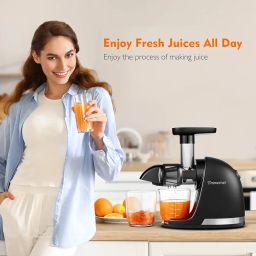 AMZCHEF Slow Cold Press Masticating Juicer Machine With Reverse Function, High Juice Yield, Easy Clean With Brush, Recipes For High Nutrient Fruits And Vegetables (Black, 150 Watts) image 1