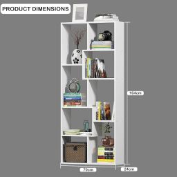 Lukzer 8 Shelves Modern Simple Engineered Wood Book Shelf with Storage Display Rack Open Bookcase Showcase Stand (MR-004/White/164 x 24 x 70 cm) DIY (Do It Yourself) image 1