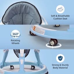 LuvLap 360° Joy Baby Walker for 9+ Months | 3 Level Height Adjustment Walker with Switchable Food & Musical Toy Tray/Advanced Baby Activity Walker, Blue image 3