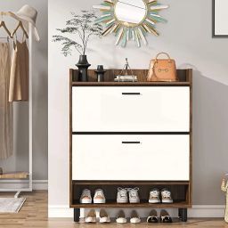 Shoe Cabinet for Home, Shoe Storage Rack for Living, Wooden Shoe Rtorage with Flip Drawers, 2 Large Storage (90L x 32W x 109H CM)_DIY image 3