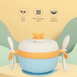 R for Rabbit Safe Feed Storage Baby Feeding Meal Bowl Set with Spoon and Fork for Baby | 304 Stainless Steel Multi-Functional Snack/Fruit Box 350 Gram Capacity (Blue) image 5