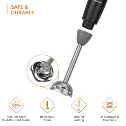 amazon basics 300 Watts Hand Blender With Stainless Steel Stem For Hot/Cold Blending And In-Built Cord Hook, Isi-Marked, Black image 2
