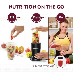 Borosil NutriFresh Portable Mini-Blender & Grinder, 500 ml Blending Jar, 300 ml Chutney Jar, For Blending Smoothies & Chutneys, Dry Grinding Spices, Black, 400 W image 5