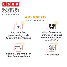 USHA Cookjoy Radiant Induction Cooktop 1600 Watts Cj1600Wwp with Keep Warm Option and 6 Indian Pre-Set Menu (Black) image 4