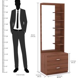 FURNIFLIX Engineered Wood Dressing Table with Mirror and Storage | Engineered Wood Dressing Table with 5 Shelves & 2 Drawer, Vanity Table for Bedroom, Living Room, and Home - Walnut Finish image 3