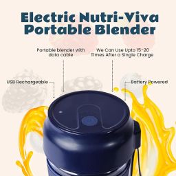Nutri-Viva Portable Blender | USB Charging | Smoothie Maker | 6 Blades | Battery Operated Rechargeable Blender | 300ml | Compact Size | Blue Colour Built-in Jar image 4