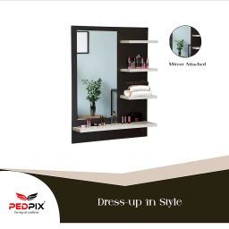 PEDPIX Engineered Wood Dressing Table With Mirror, White Wenge Finish, DIY Wall Mounted Vanity With Shelf (Black & White) image 2
