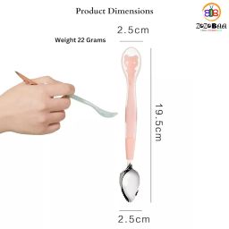Zozobaa Double Head 2 in 1 Silicone Baby Soft Tip Spoon & Stainless Steel Fruit Scraper Spoon for Toddler |Multi-Use Bpa Free Fruit Scraping & Feeding Spoons with Travel Case Pink - 19.5 Cm image 4