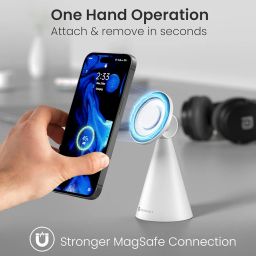 Portronics Mogun 5 Compatible with Magsafe, Magnetic Universal Phone Holder, Ideal for Desks, 360°Rotation & 180°Pivot, Sturdy Build Material, Strong Magnetism (White) image 1