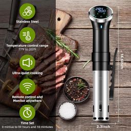 TDOO Sous Vide Cooker 1100W, Immersion Precision Cooker, WIFI Connected App Control, Ultra Quiet Rapid Heating Circulator Temperature and Time Digital Display image 5