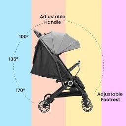 Tinyberg Baby Stroller for 0-5 Years, Featherlite Lightweight, Cabin-Friendly, Portable Stroller for Travel, One-Hand Fold, 5-Point Safety Harness, Multi Recline, Shock Absorbers, Up to 25Kg (Grey) image 4