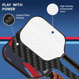 Pick’all Pickleball Paddle - 16mm Long Face Raw Carbon Fiber Pickle Ball Racket with Honeycomb Core & Curve X Technology for Enhanced Spin Power - Ace Series - Includes Leather Paddle Cover - Flash image 2