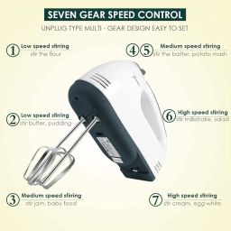 IRONTAB Electric Hand Mixer and Blender 7-Speed, Multi-Functional Egg Beater, Cream Whipper, Dough Kneader for Cake Baking and Kitchen Use Includes Stainless Steel Beaters and Dough Hooks image 5