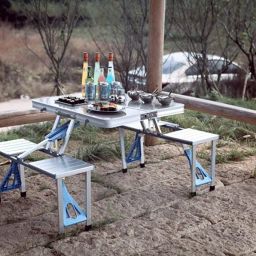 Vachan Creation Heavy Duty Aluminium Portable Folding Picnic Table & 4 Chairs Set with Umbrella image 1