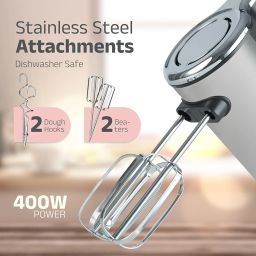 iBELL WHISK400 Electric Hand Mixer, 400W, Blender, Detachable Beaters & Dough Hooks, With Turbo button 5 Speed Settings(silver). image 2
