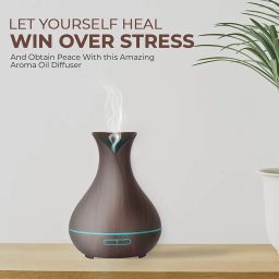 Isiente® Mini Wooden Design Vase Pot Diffuser – Ultrasonic Cool Mist Humidifier with Adjustable Mist, LED Light & Aromatherapy Function – Silent Air Quality Enhancer for Home & Office (Brown) image 4