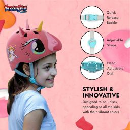 STREETJAM Magic Unicorn Open Face Sports Helmet for Kids, Hard PP Outer Shell, EPS Inner Comfort Linner case, Adjustable Strap & Adjuster Dial, Unisex Helmet for Cycling(5-8 Years, Pink) image 4