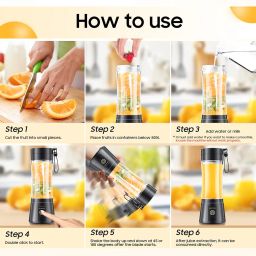 Cordless Portable Personal Size Blender - USB Rechargeable Blender for Smoothies and Shakes, 6 Blades with 380Ml BPA Free Juice Cup, Freshly Squeezed for Picnic/Sprots image 5