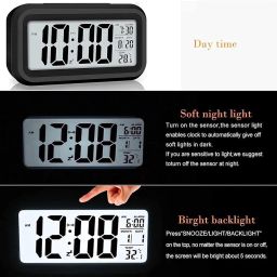 Digital Alarm Clock Table Clock for Students, Home, Office, Corporate with Automatic Sensor, Date & Temperature (Black Digital) Plastic, 14 W x 8 H Centimeters image 2