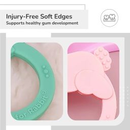R for Rabbit Tiny Bites Zoobie Teether for Baby of 4 Month+ Cute Crocodile & Rabbit Shape Food Grade BPA-Free Soft Silicone Kids Teething Soothing Chewing Toy (Green-Pink-Pack of 2) image 3