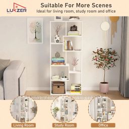 Lukzer 8 Shelves Modern Simple Engineered Wood Book Shelf with Storage Display Rack Open Bookcase Showcase Stand (MR-004/White/164 x 24 x 70 cm) DIY (Do It Yourself) image 5