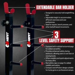 KENIT Multi-Functional Heavy-Duty Squat Rack, Fully Adjustable Stand with 4 Weight Plate Holders and Height Adjustment for Home Gyms, Barbell Stand for Squats and Strength Training - Black & Red image 2