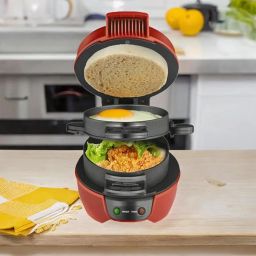 3 in 1 Electric Burger Maker, Mini Breakfast Sandwich Maker, Double Layer Ring Heating, metalToaster with Rotating Cooking Plate, Nonstick Panini Maker with Indicator Light (Multicolor) image 5