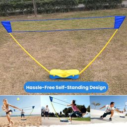Hacer Badminton Net Set Portable Adjustable Outdoor with Foldable Stand Pole (3 Meter, Yellow) image 4