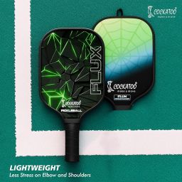 Cockatoo Flux Pickle Paddle Glass Fibre Web Texture Pickleball Padle|PP Honeycomb Racket with Glass Fibre Surface|Long Handle Pickleball Racket with Free Half Cover - 240 Grams, Green and Black image 2