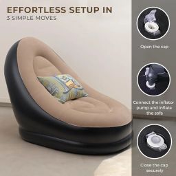 Inflatable Lounger Set 2-in-1 Sofa Chair with Footstool, Portable Outdoor Recliner with Air Pump, Multicolor Inflatable Leisure Flocking Lazy Couch image 3