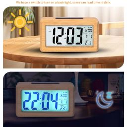 KADIO Digital Wooden Color Alarm Clock, LED Digital Clock Without Ticking with Date Display, Temperature, Snooze Function, for Bedroom, Bedside, Office, Battery Powered image 3