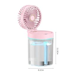One94Store Mist Rechargeable Fan with 7-Color Night Light & Humidifier – Portable, 3-Speed Cooling, 1200mAh Battery (3-Hour Backup), Quiet & Foldable for Home, Office & Travel (Pink) image 3