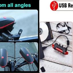 FLENGO; MADE FOR YOU 2-in-1 Rechargeable Cycle Light and Horn with Cycle Tail Light LED Cycle Light for Bicycle Front Rear Light Combo, Multicolor, Universal image 1