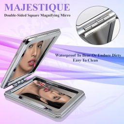 MAJESTIQUE Square Magnifying Compact Mirror, Perfect for on-The-go Touch-ups - Color May Vary image 1