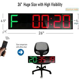 ETEBRG 25.8'' Large Interval Gym Clock with 5.3'' Digits: Home Gym Timer, Countdown/Up, Stopwatch, Calendar/Temperature, 8 Alarms, 7-Color Night Light – Perfect for Workouts, Classroom (Green & Red) image 1