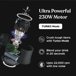 PureBlend Ultra Portable Blender for Smoothies, Protein Shakes, Crushing Ice | 4000 mAh Battery, USB-C Rechargeable | 230W Motor with Turbo Mode | 600ml (Black) image 1