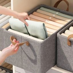 RENVA 4PCS Collapsible Fabric Storage Cubes Organizer with Handles Foldable Storage Baskets for Organizing Toys, Books, Shelves, Closet, Large Storage Box with Handles (4 PCS, Big Storage Box) image 4