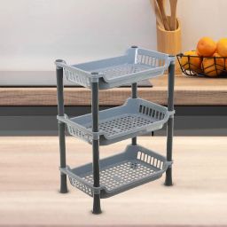 Kuber Industries Pack of 2 Plastic 3 Layer Multi-Purpose Kitchen Storage Basket Rack|Vegetable Basket For Kitchen (Grey, Tiered Shelf) image 5