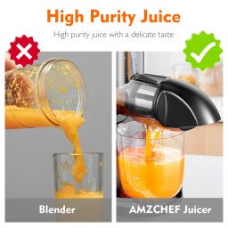 AMZCHEF Slow Cold Press Masticating Juicer Machine With Reverse Function, High Juice Yield, Easy Clean With Brush, Recipes For High Nutrient Fruits And Vegetables (Black, 150 Watts) image 4