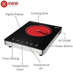 KWW 2200W Infrared Induction Cooktop with Crystal Glass & Touch Panel | All Types of Utensils Induction Cooktop | Digital time & Watt display, Auto Switch Off | 1 Year Warranty (NEO) image 2