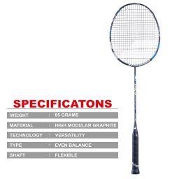BABOLAT SATELITE ESSENTIAL HIGH MODULAR FULL GRAPHITE UNSTRUNG BADMINTON RACKET WITH LIFE PLUS 70 STRING 10.2M,0.70MM GAUGE image 1