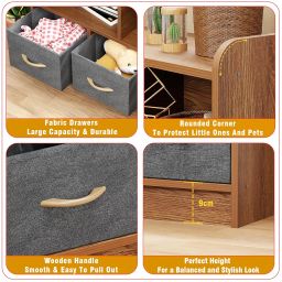 Lukzer MR-025 2-Layer Bookshelf in Oak Brown, Engineered Wood & Fabric Organizer with 5 Sections & 3 Drawers for Home, Office, Kitchen, Corridor & Classroom (55x15x75cm) image 2
