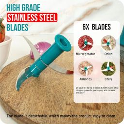 TEKCOOL Manual Hand Press Push Chopper with 6 Blades for Effortless Chopping Vegetables & Fruits (Assorted, 650 ml, Plastic), image 3