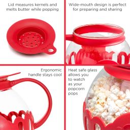 Large : Ecolution Micro-Pop Microwave Popcorn Popper 3QT - Temperature Safe Glass w/Multi Purpose Lid, Family Size, Red image 5