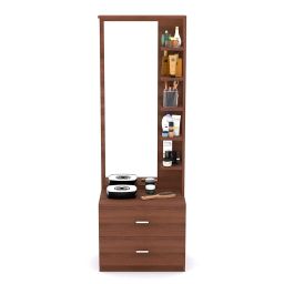 FURNIFLIX Engineered Wood Dressing Table with Mirror and Storage | Engineered Wood Dressing Table with 5 Shelves & 2 Drawer, Vanity Table for Bedroom, Living Room, and Home - Walnut Finish image 5