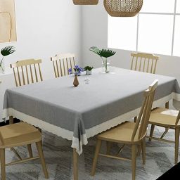 CASA-NEST Rectangular Anti-Slip PVC Solid Plain White Lace (54x78 inch) 6 Seater Centre Table Cover with Exclusive Backing material-grey-printed0002(Polyester, Pack of 1) image 2