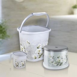 Nayasa Marble Bathroom Set | Set of 3 (25 Litre Bucket + 1500 ML Mug + 508 Stool) of Plastic Bathroom Set | Ideal for Home & Office | Large | Grey image 4